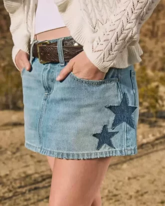 Χαμηλό ύψος Medium Wash Star απλικέ Τζιν Mini Skort Χαμηλό ύψος Medium Wash Star απλικέ Τζιν Mini Skort
