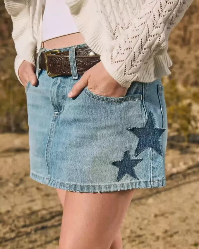 Χαμηλό ύψος Medium Wash Star απλικέ Τζιν Mini Skort