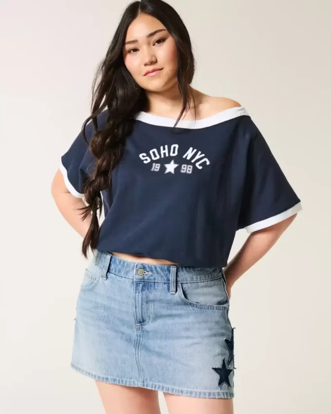 Χαμηλό ύψος Medium Wash Star απλικέ Τζιν Mini Skort