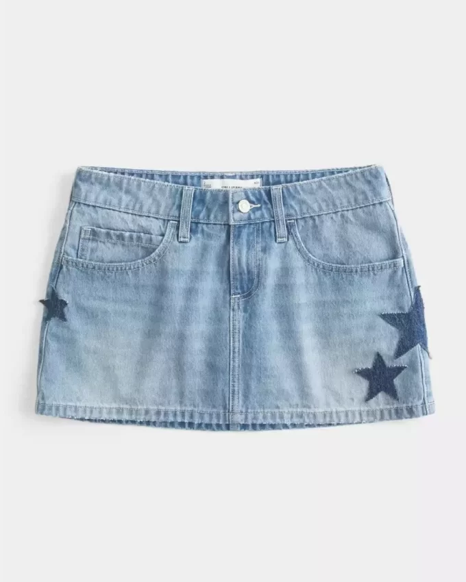 Χαμηλό ύψος Medium Wash Star απλικέ Τζιν Mini Skort