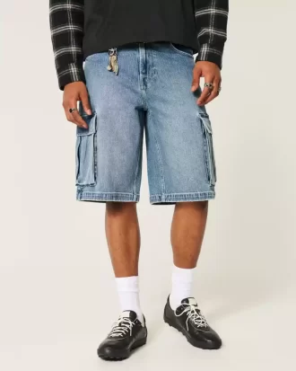 Medium Wash Super Baggy Τζιν Σορτς Cargo