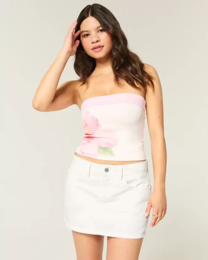 Χαμηλό ψηλό λευκό τζιν Mini Skort Χαμηλό ψηλό λευκό τζιν Mini Skort