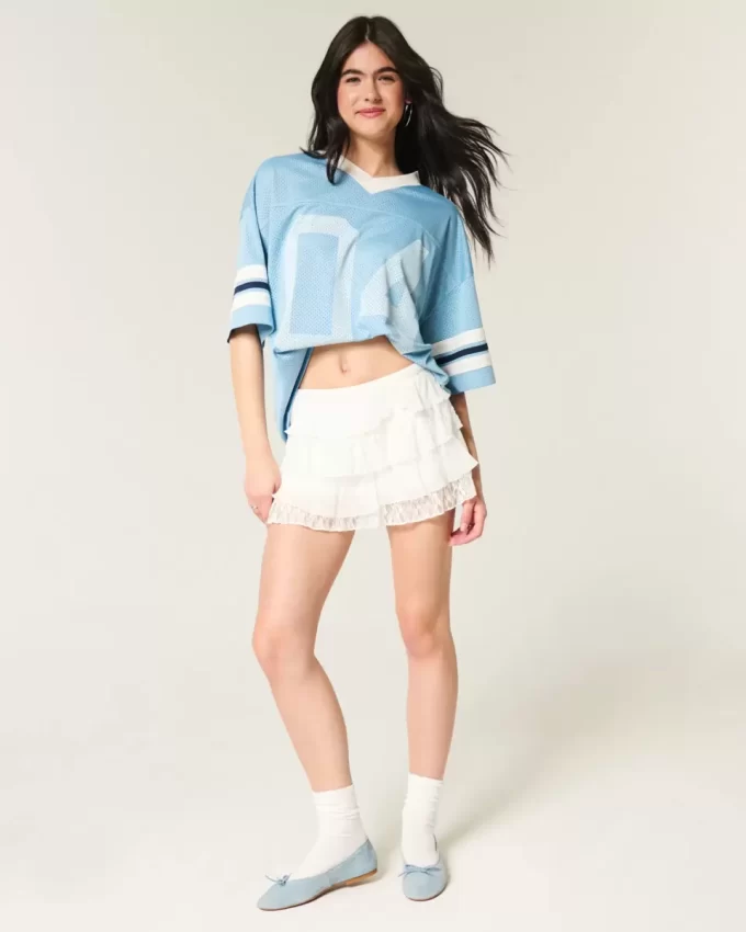 Mini Skort με δαντέλα-σιφόν Mini Skort με δαντέλα-σιφόν