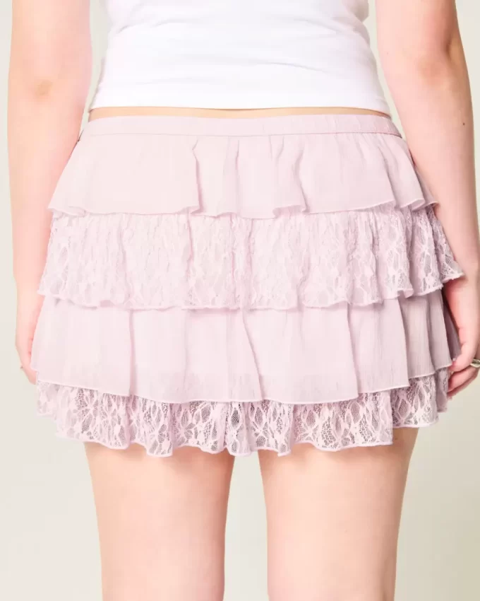 Mini Skort με δαντέλα-σιφόν Mini Skort με δαντέλα-σιφόν