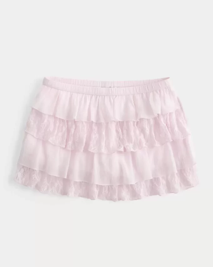 Mini Skort με δαντέλα-σιφόν Mini Skort με δαντέλα-σιφόν