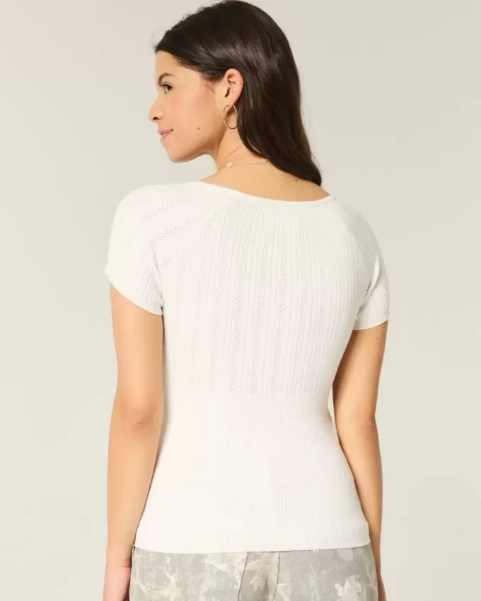 Πουλόβερ με κοντομάνικο τετράγωνο λαιμό