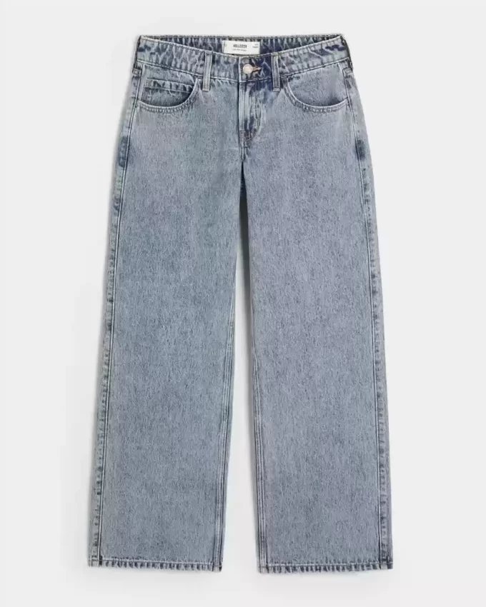 Χαμηλό ύψος μεσαίου πλυσίματος φαρδύ τζιν Χαμηλό ύψος μεσαίου πλυσίματος φαρδύ τζιν