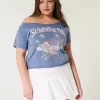 Εύκολο καλοκαιρινό γραφικό μπλουζάκι off-the-Shoulder Εύκολο καλοκαιρινό γραφικό μπλουζάκι off-the-Shoulder