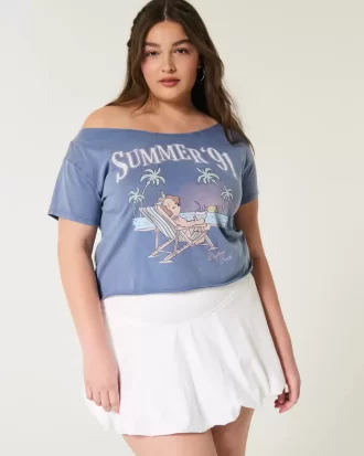 Εύκολο καλοκαιρινό γραφικό μπλουζάκι off-the-Shoulder