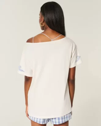 Υπερμεγέθη γραφικό μπλουζάκι Off-the-Shoulder