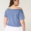 Εύκολο καλοκαιρινό γραφικό μπλουζάκι off-the-Shoulder Εύκολο καλοκαιρινό γραφικό μπλουζάκι off-the-Shoulder