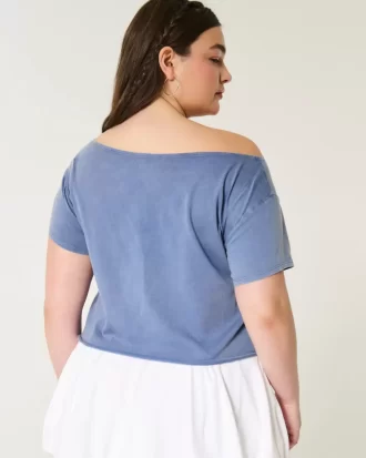Εύκολο καλοκαιρινό γραφικό μπλουζάκι off-the-Shoulder