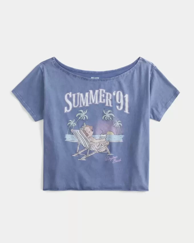 Εύκολο καλοκαιρινό γραφικό μπλουζάκι off-the-Shoulder Εύκολο καλοκαιρινό γραφικό μπλουζάκι off-the-Shoulder