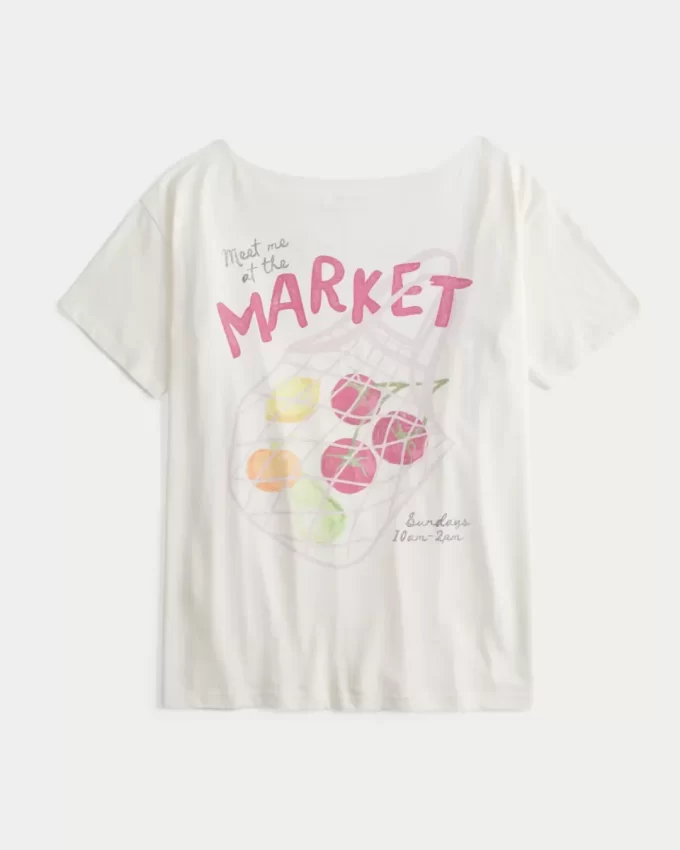 Υπερμεγέθη γραφικό μπλουζάκι Off-the-Shoulder Farmers Market Υπερμεγέθη γραφικό μπλουζάκι Off-the-Shoulder Farmers Market