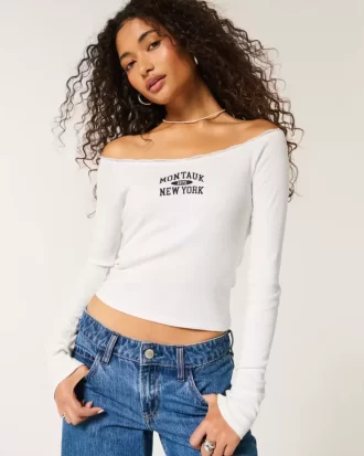 Γραφικό μπλουζάκι με δαντέλα Off-the-Shoulder Montauk
