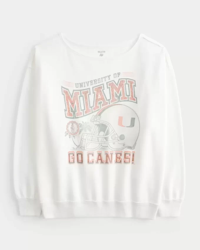 Υπερμεγέθη γραφικό φούτερ Off-the-Shoulder University of Miami Υπερμεγέθη γραφικό φούτερ Off-the-Shoulder University of Miami