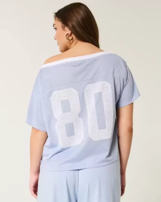 Υπερμεγέθη γραφική φανέλα Off-the-Shoulder Varsity