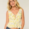 Λινό-Μίγμα Γραβάτα-Μπροστινό Peplum Top Λινό-Μίγμα Γραβάτα-Μπροστινό Peplum Top