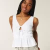 Λινό-Μίγμα Γραβάτα-Μπροστινό Peplum Top Λινό-Μίγμα Γραβάτα-Μπροστινό Peplum Top