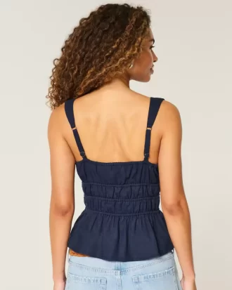 Λινό-Μίγμα Γραβάτα-Μπροστινό Peplum Top