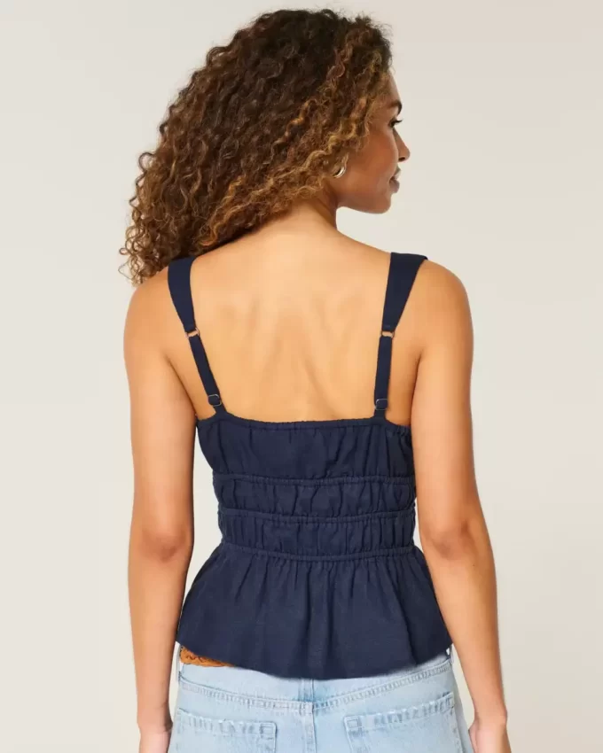 Λινό-Μίγμα Γραβάτα-Μπροστινό Peplum Top Λινό-Μίγμα Γραβάτα-Μπροστινό Peplum Top