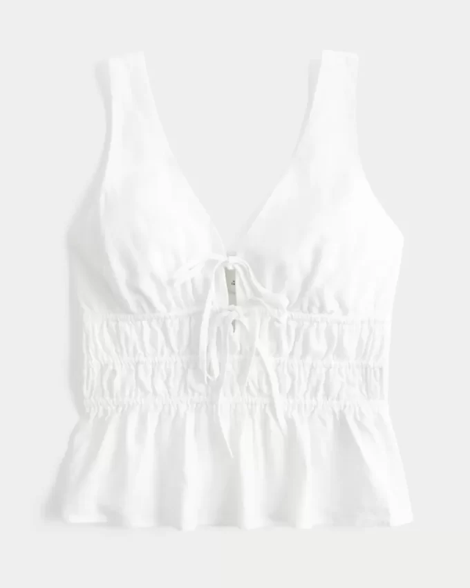 Λινό-Μίγμα Γραβάτα-Μπροστινό Peplum Top Λινό-Μίγμα Γραβάτα-Μπροστινό Peplum Top