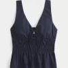 Λινό-Μίγμα Γραβάτα-Μπροστινό Peplum Top Λινό-Μίγμα Γραβάτα-Μπροστινό Peplum Top