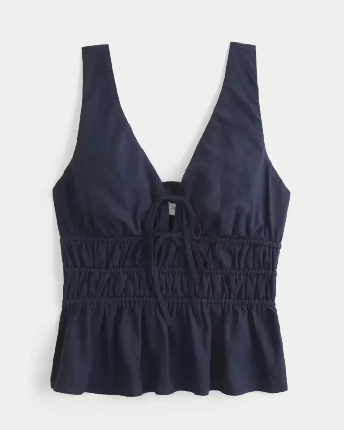 Λινό-Μίγμα Γραβάτα-Μπροστινό Peplum Top Λινό-Μίγμα Γραβάτα-Μπροστινό Peplum Top