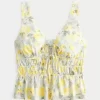 Λινό-Μίγμα Γραβάτα-Μπροστινό Peplum Top Λινό-Μίγμα Γραβάτα-Μπροστινό Peplum Top