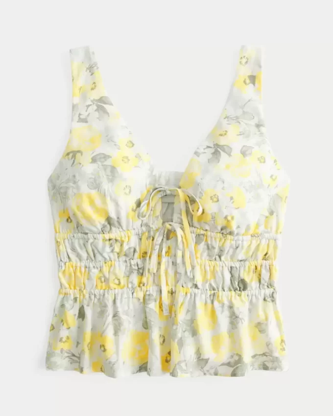 Λινό-Μίγμα Γραβάτα-Μπροστινό Peplum Top Λινό-Μίγμα Γραβάτα-Μπροστινό Peplum Top