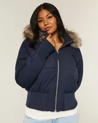 Μπουφάν Puffer Bomber Trim Faux Fur