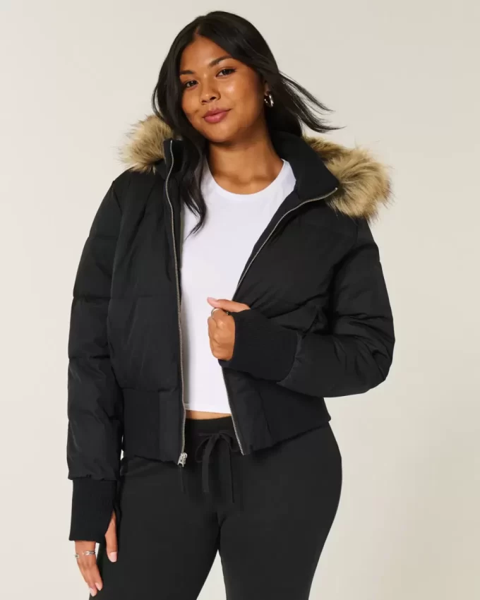 Μπουφάν Puffer Bomber Trim Faux Fur Μπουφάν Puffer Bomber Trim Faux Fur