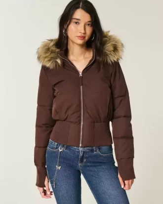 Μπουφάν Puffer Bomber Trim Faux Fur
