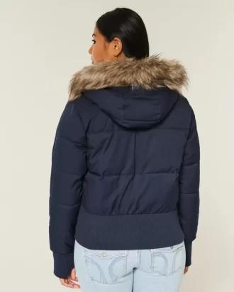 Μπουφάν Puffer Bomber Trim Faux Fur