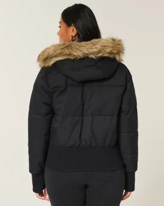 Μπουφάν Puffer Bomber Trim Faux Fur
