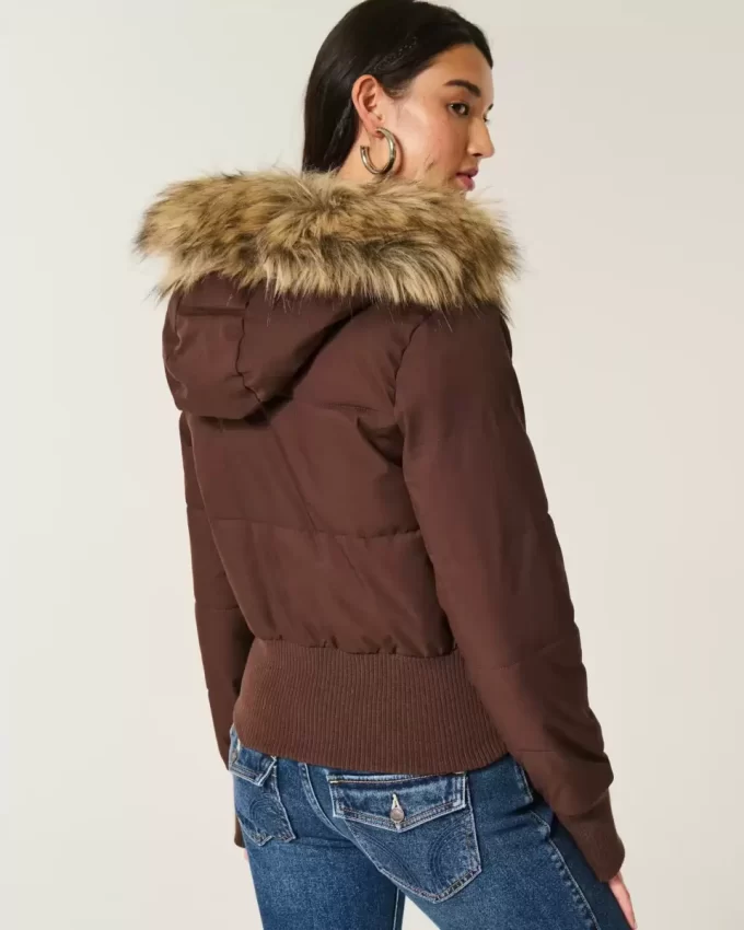 Μπουφάν Puffer Bomber Trim Faux Fur