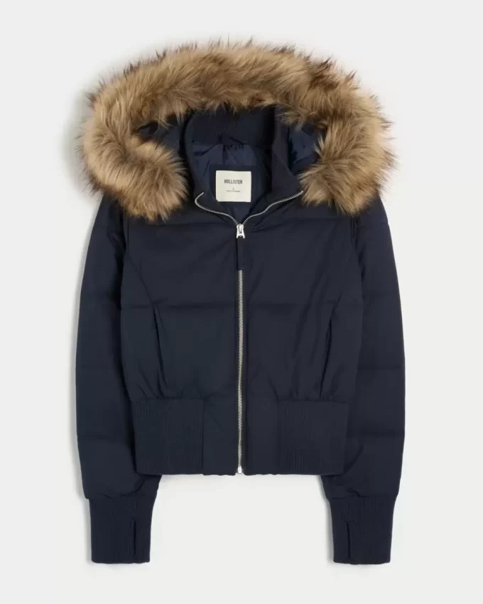 Μπουφάν Puffer Bomber Trim Faux Fur Μπουφάν Puffer Bomber Trim Faux Fur