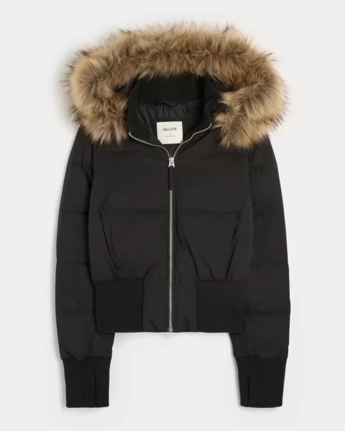 Μπουφάν Puffer Bomber Trim Faux Fur Μπουφάν Puffer Bomber Trim Faux Fur