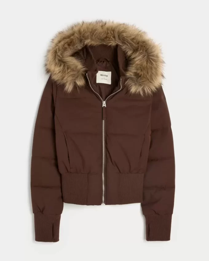Μπουφάν Puffer Bomber Trim Faux Fur