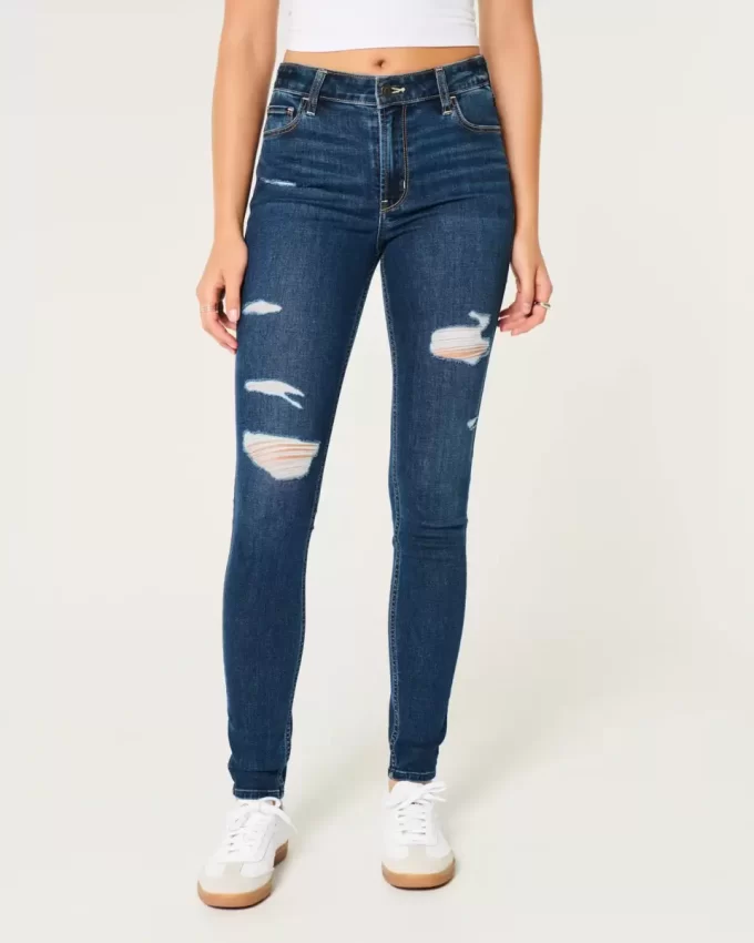 Υψηλό Ripped Dark Wash Super Skinny Jeans Υψηλό Ripped Dark Wash Super Skinny Jeans