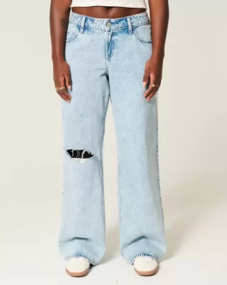 Καμπυλωτό χαμηλοκάβαλο Ripped Light Wash Baggy τζιν