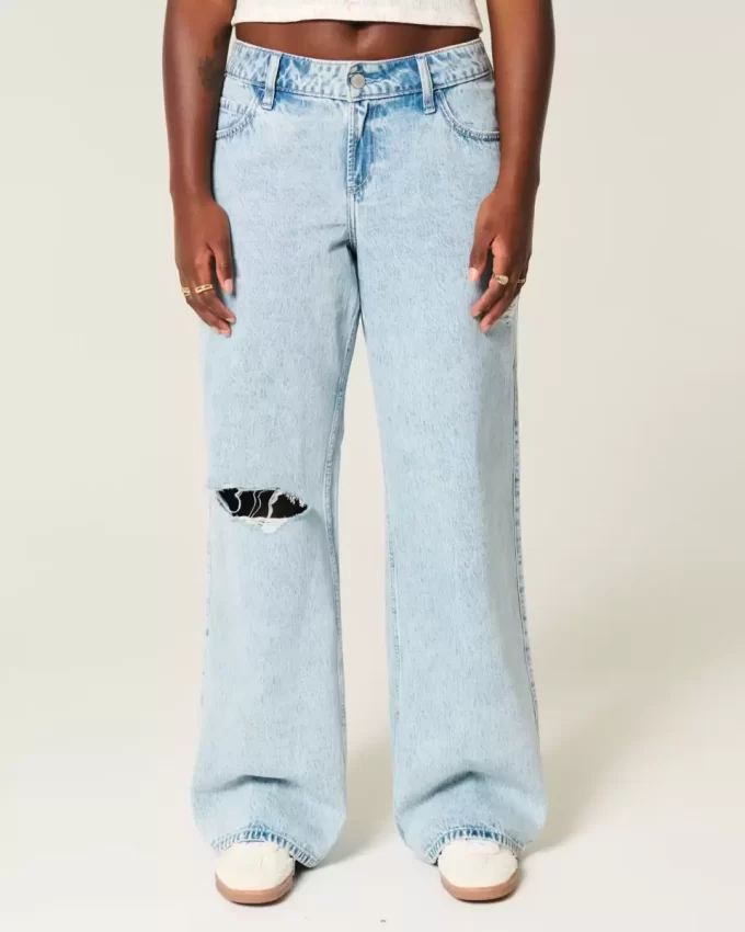 Καμπυλωτό χαμηλοκάβαλο Ripped Light Wash Baggy τζιν Καμπυλωτό χαμηλοκάβαλο Ripped Light Wash Baggy τζιν