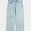 Καμπυλωτό χαμηλοκάβαλο Ripped Light Wash Baggy τζιν Καμπυλωτό χαμηλοκάβαλο Ripped Light Wash Baggy τζιν