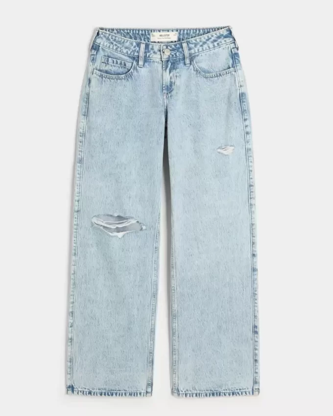 Καμπυλωτό χαμηλοκάβαλο Ripped Light Wash Baggy τζιν Καμπυλωτό χαμηλοκάβαλο Ripped Light Wash Baggy τζιν