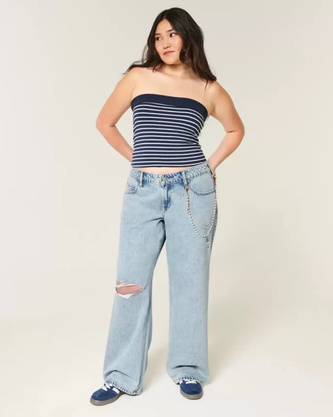 Χαμηλό Ripped Light Wash Baggy Jeans Χαμηλό Ripped Light Wash Baggy Jeans