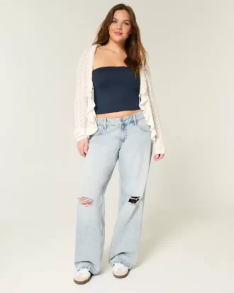 Χαμηλό Ripped Light Wash Baggy Jeans