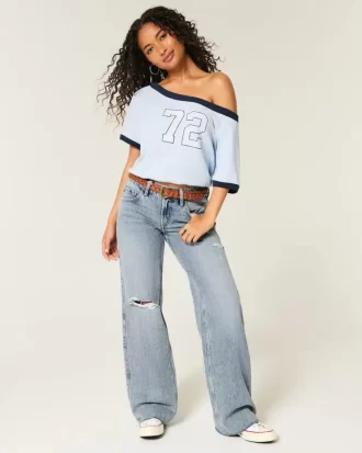 Χαμηλό Ripped Light Wash Baggy Jeans