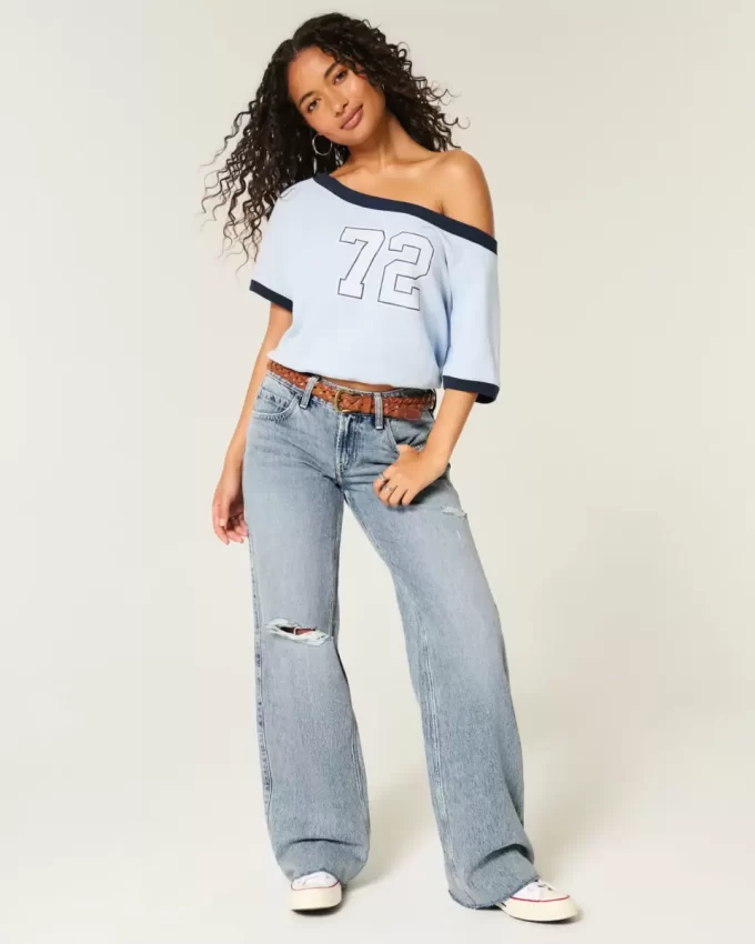 Χαμηλό Ripped Light Wash Baggy Jeans Χαμηλό Ripped Light Wash Baggy Jeans