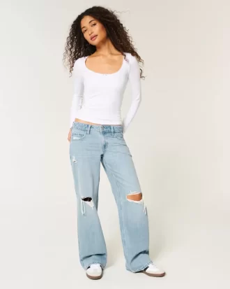 Χαμηλό Ripped Light Wash Baggy Jeans Χαμηλό Ripped Light Wash Baggy Jeans