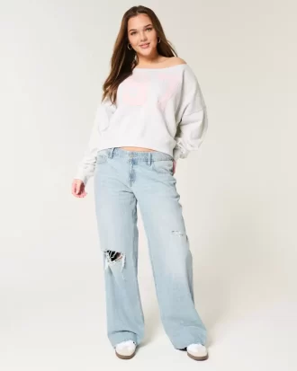 Χαμηλό Ripped Light Wash Baggy Jeans